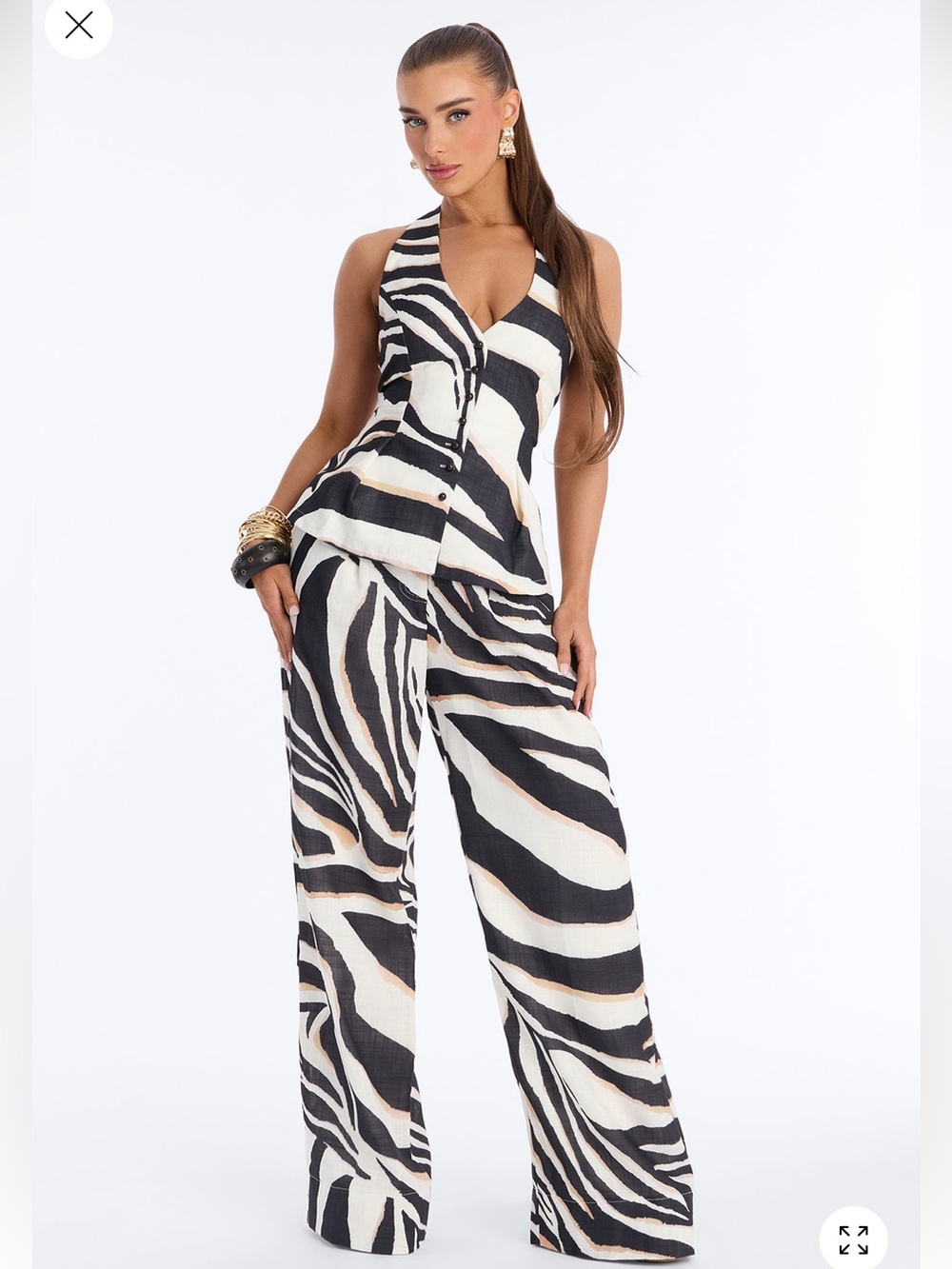 Fashion Nova Zebra-Print Wide-Leg Jumpsuit - Black, White & Cream